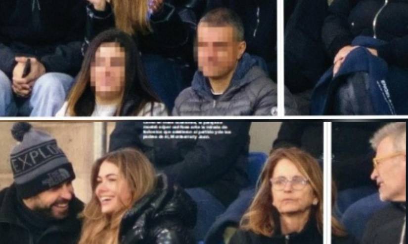 Imagen de los Piqué, Bernabeu y Chia, viendo la victoria del @fcandorra por 1 a 0 ante el Málaga, el domingo 2 de abril.