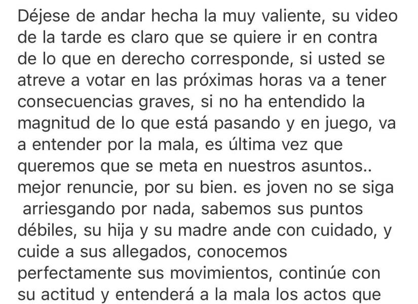 Mensaje intimidante contra la consejera.