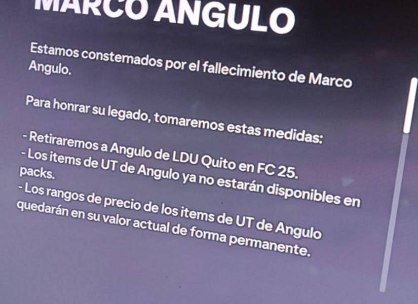 El mensaje de EA FC 25 por el fallecimiento de Marco Angulo.