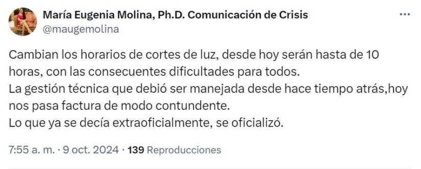 Los cambios constantes en los horarios de cortes de luz confunden y molestan a la ciudadanía