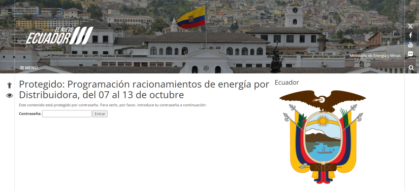 Imagen del sitio web donde aparecerán los cortes de energía de la siguiente semana.