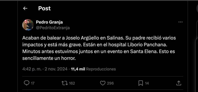 El aspirante a la Presidencia de la República, Pedro Granja, informó del hecho violento.