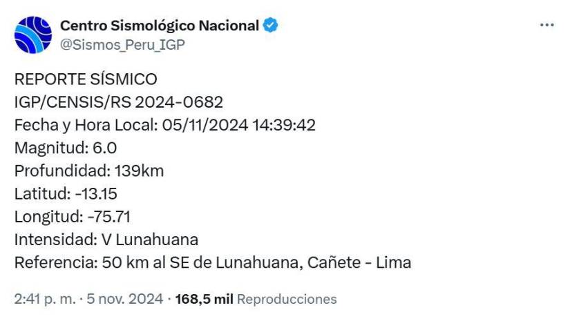 Reporte del sismo en Lima.