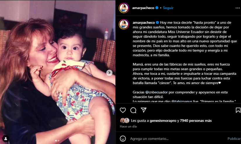 Las conmovedoras palabras de Silvana después de que su hija, Ámar Pacheco, se retirara de Miss Universe Ecuador