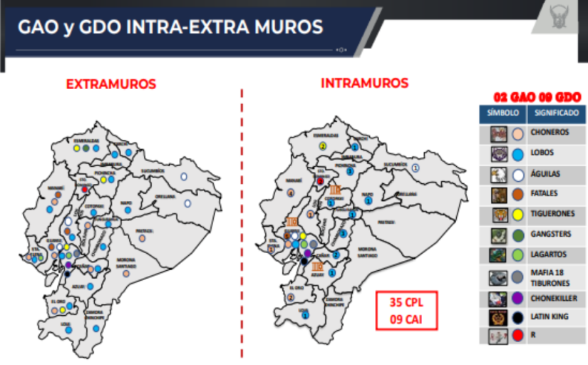 Mapa de la incidencia de grupos criminales dentro y fuera de las cárceles.