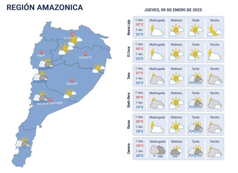 Pronóstico del clima para el 9 de enero del 2025.