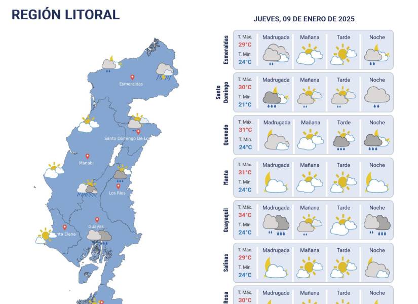 Pronóstico del clima para el 9 de enero del 2025.