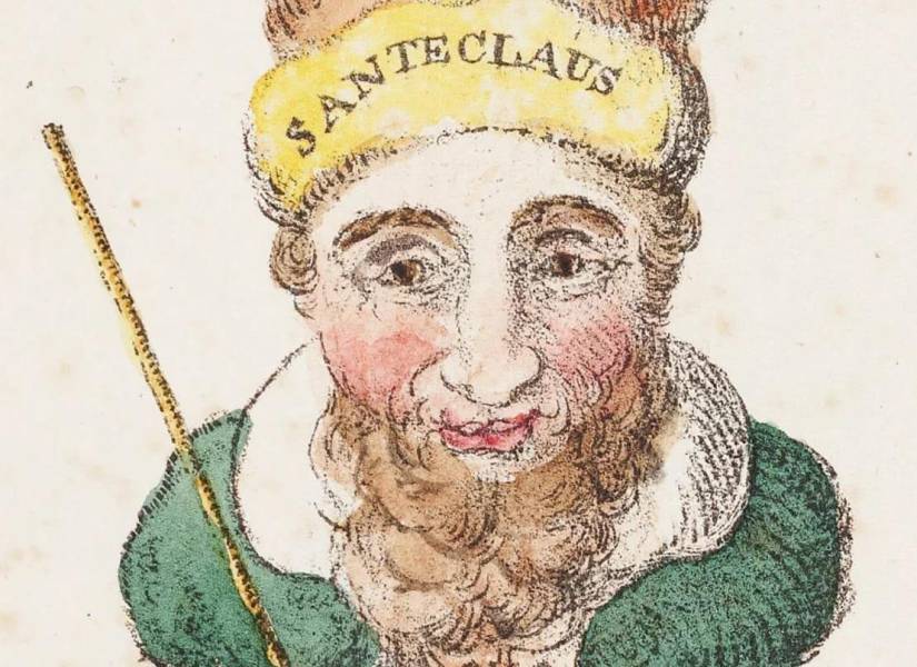 Santeclaus en verde en un poema ilustrado anónimo de 1821.