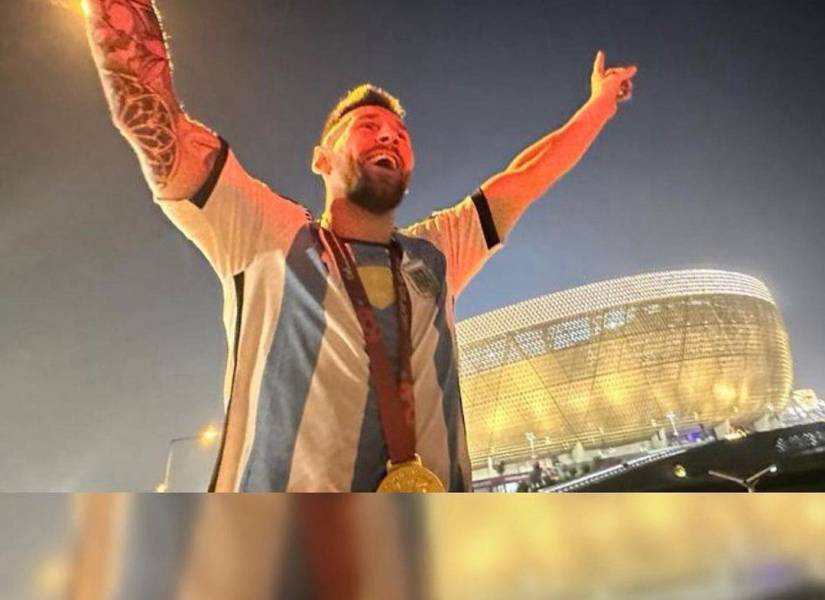 Lionel Messi festeja su victoria en la final del mundial Qatar 2022
