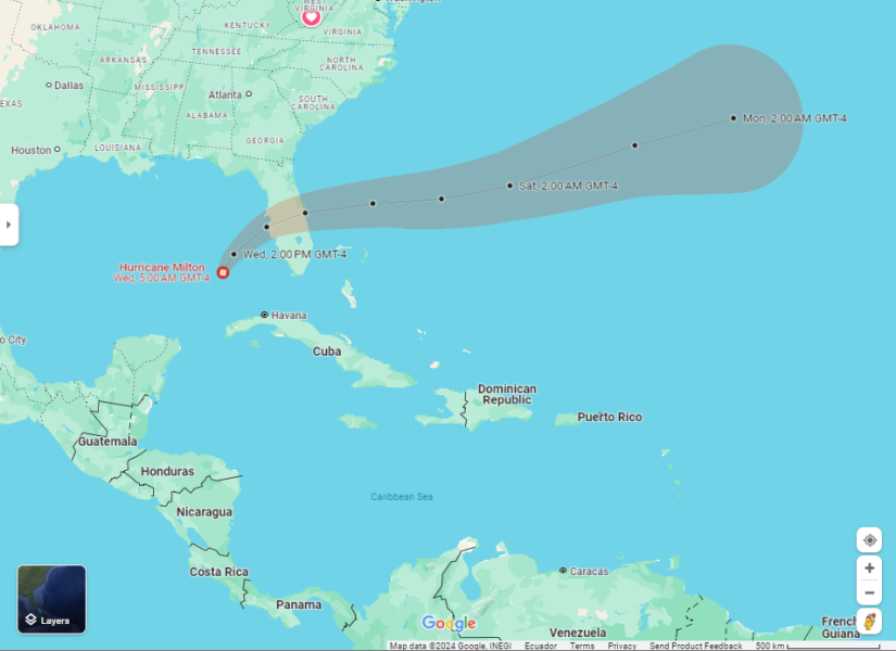 Trayectoria del huracán Milton
