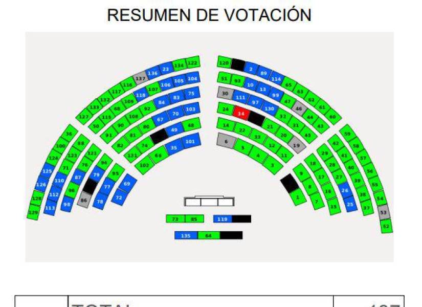 Votación del 29 de octubre por la moción para que Otto Vera ocupe la Primera Vicepresidencia.