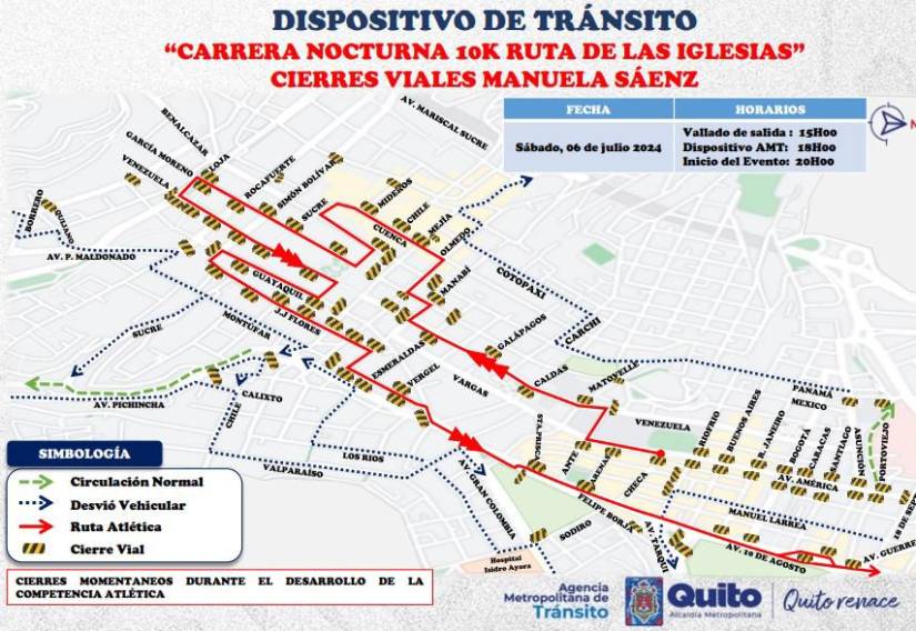 Mapa de la ruta y cierres viales por la carrera.