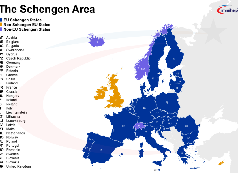 Mapa de los países miembros del área Schengen.