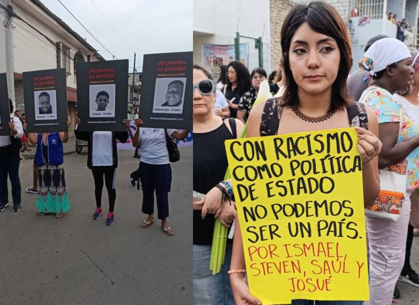 Imagen de participantes de la marcha pacífica tras un mes de la desaparición de los cuatro menores de Guayaquil.