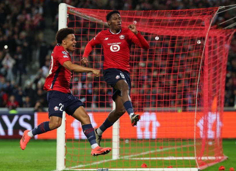 Jonathan David celebra su gol con el Lille ante el Real Madrid