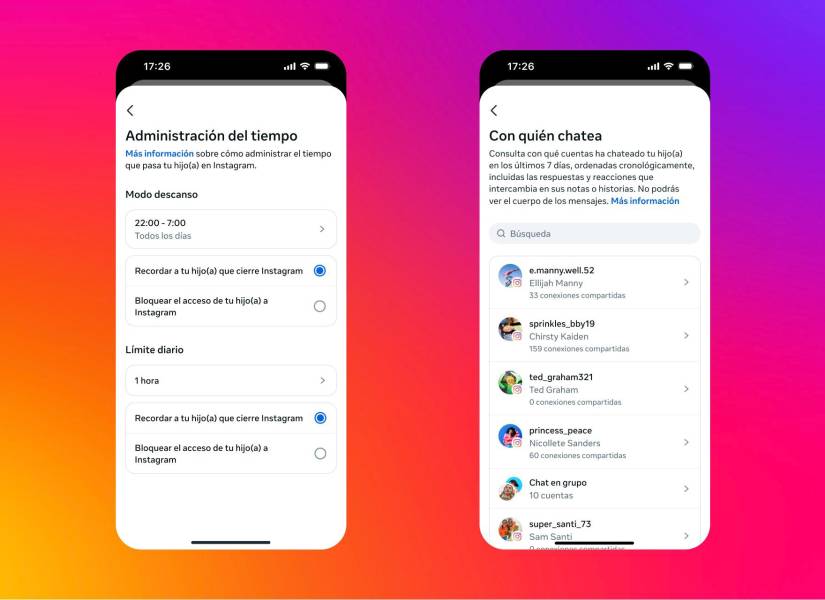 Fotografía cedida por Meta donde se muestra la interfaz de administración de tiempo de una Cuenta de Adolescente en Instagram.