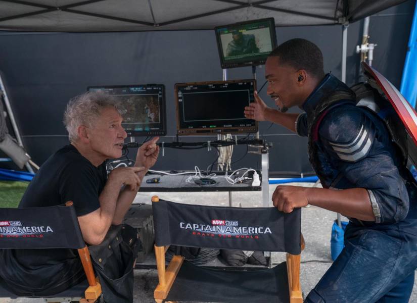 Anthony Mackie junto a Harrison Ford en el rodaje de Capitán América: Brave New World