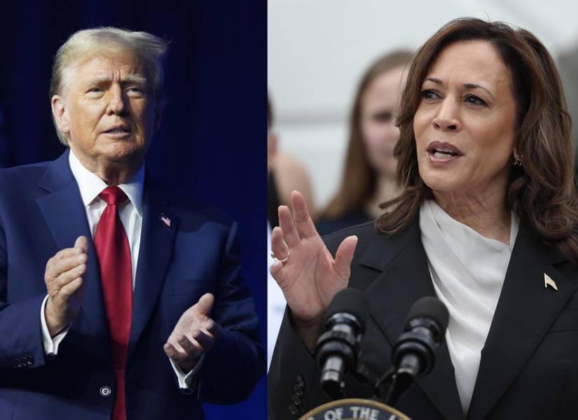 Combo de fotografías donde se observa al expresidente de los Estados Unidos Donald Trump y a la vicepresidenta estadounidense Kamala Harris.