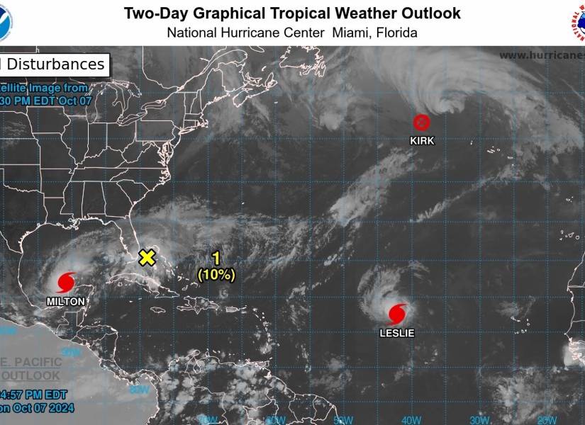 Fotografía satelital de la localización de los huracanes Milton