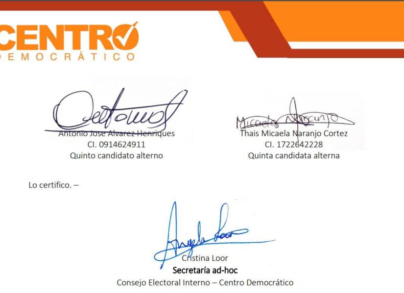 Firma de Antonio Álvarez como candidato suplente.