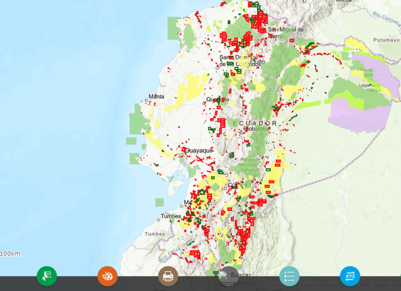 La web del Ministerio ofrece un mapa de consulta sobre los catastros mineros otorgados en Ecuador, cuáles están en trámites y cuáles finalizaron el proceso.