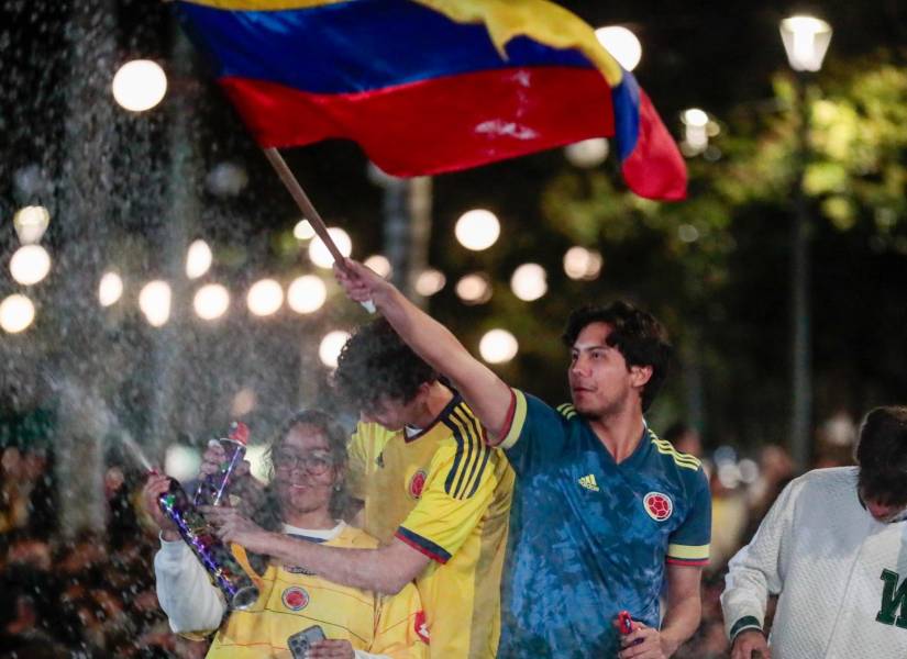 Colombianos animando durante el partido.
